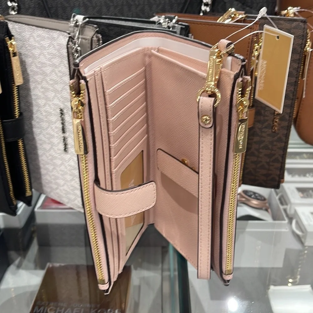 MICHAEL KORS LARGE DOUBLE ZIP WRISTLET WALLET PHONE CASE CLUTCH Powder Blush
